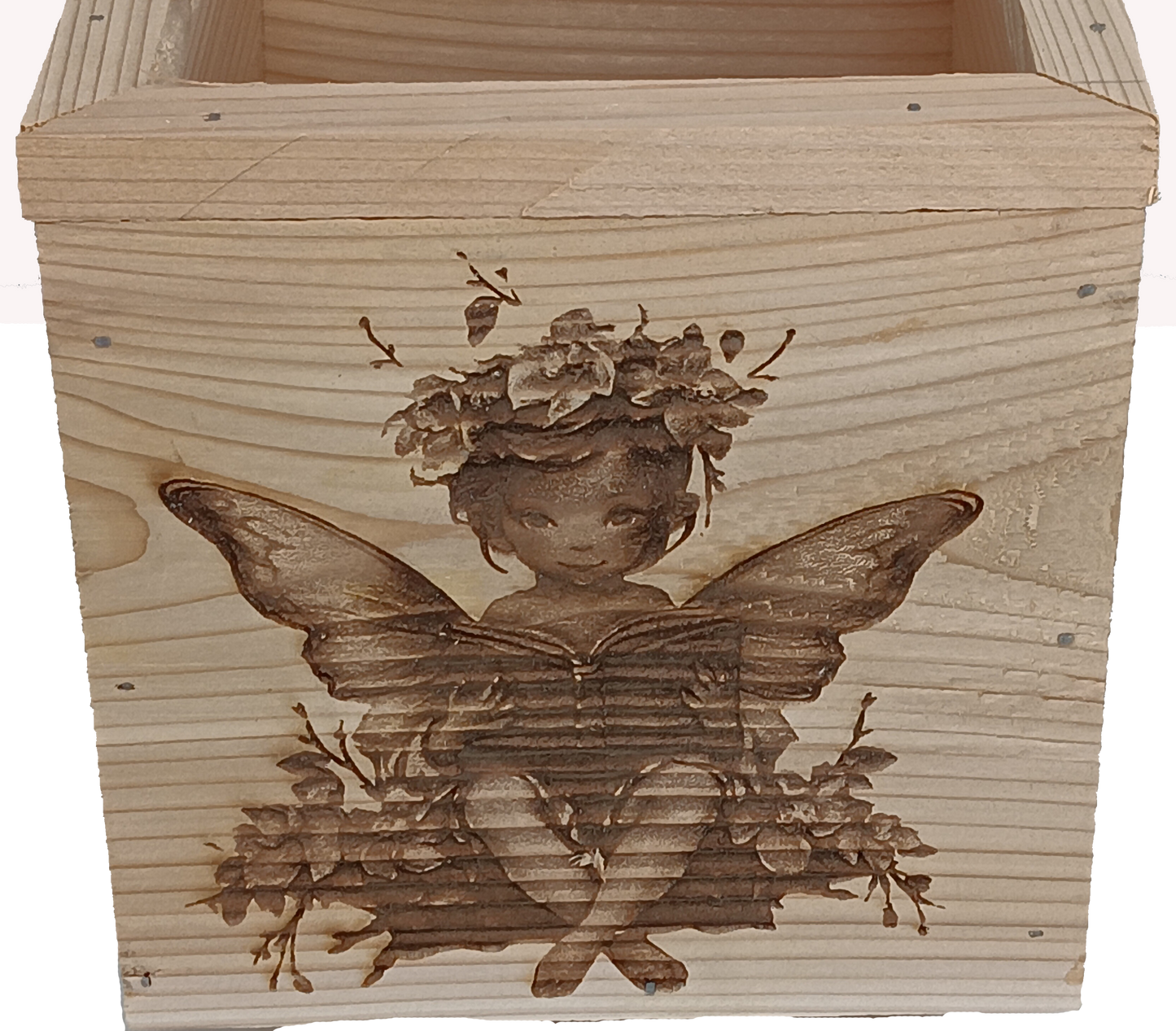 Small Wood Flower Post With Engraved Characters